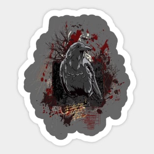 The Crow Grunge Design with Blood Splatters and Trees Sticker